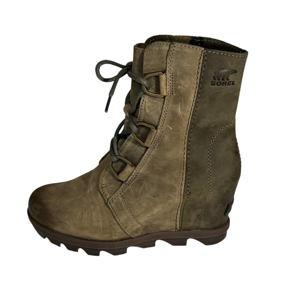 Sorel Women Joan of Arctic Boot Size 6.5 Waterproof Olive‎ Combat Wedge Lug